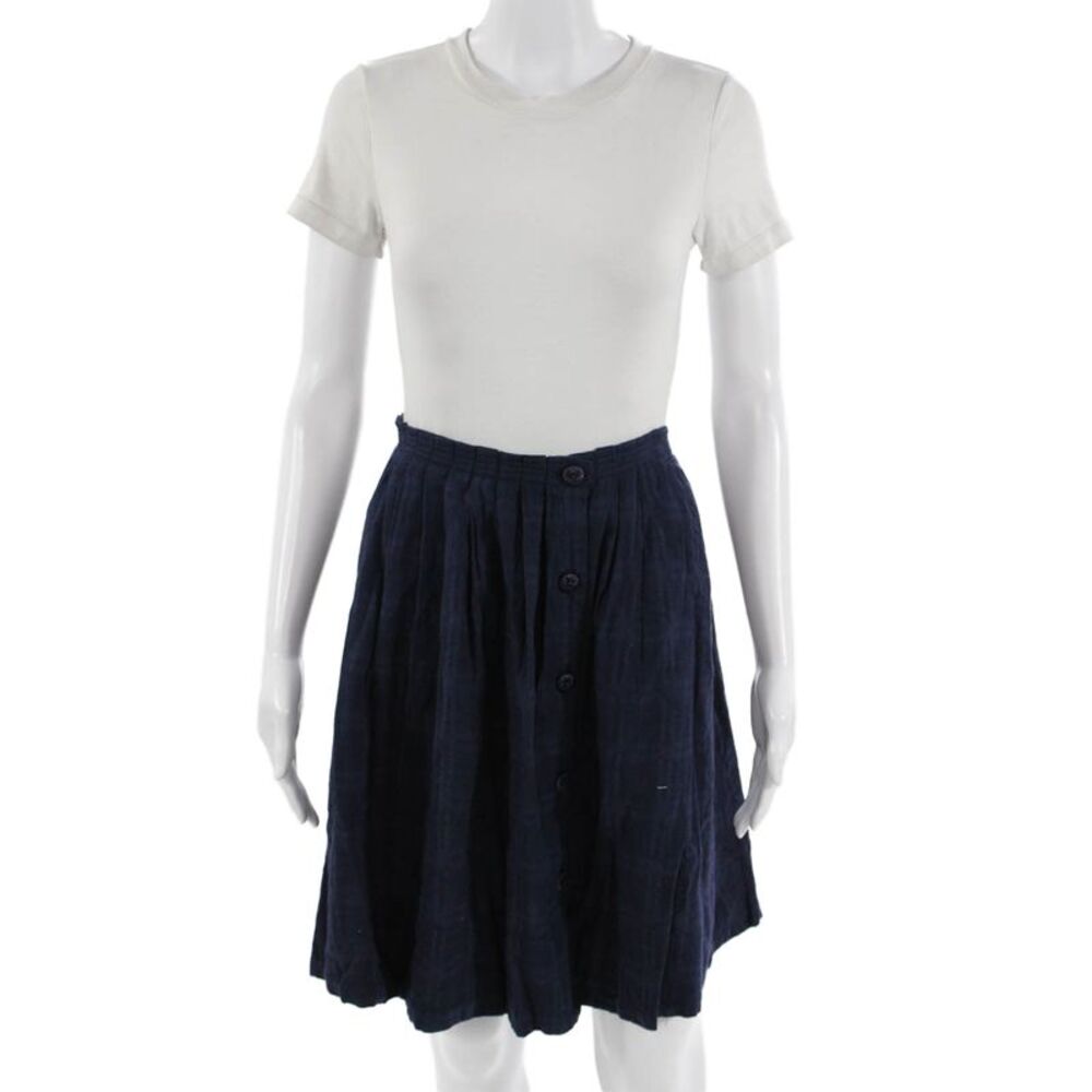9-H15 STCL Womens A-Line Pleated Dark Blue Cotton Checked Short Skirt Size 12
